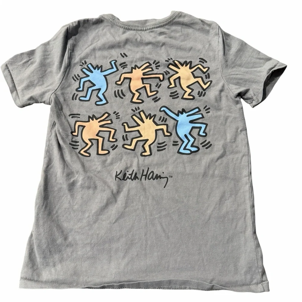 GAP Gray Kids Tee with Blue Keith Haring Graphic. Used